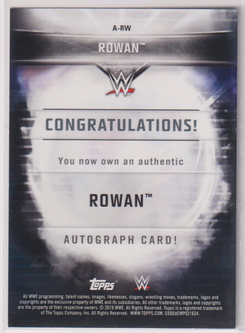 WWE ROWAN AUTO 2019 TOPPS Road to WrestleMania Autograph /50 枚限定 エリック・ローワン 直筆 サイン オート プロレス_画像2