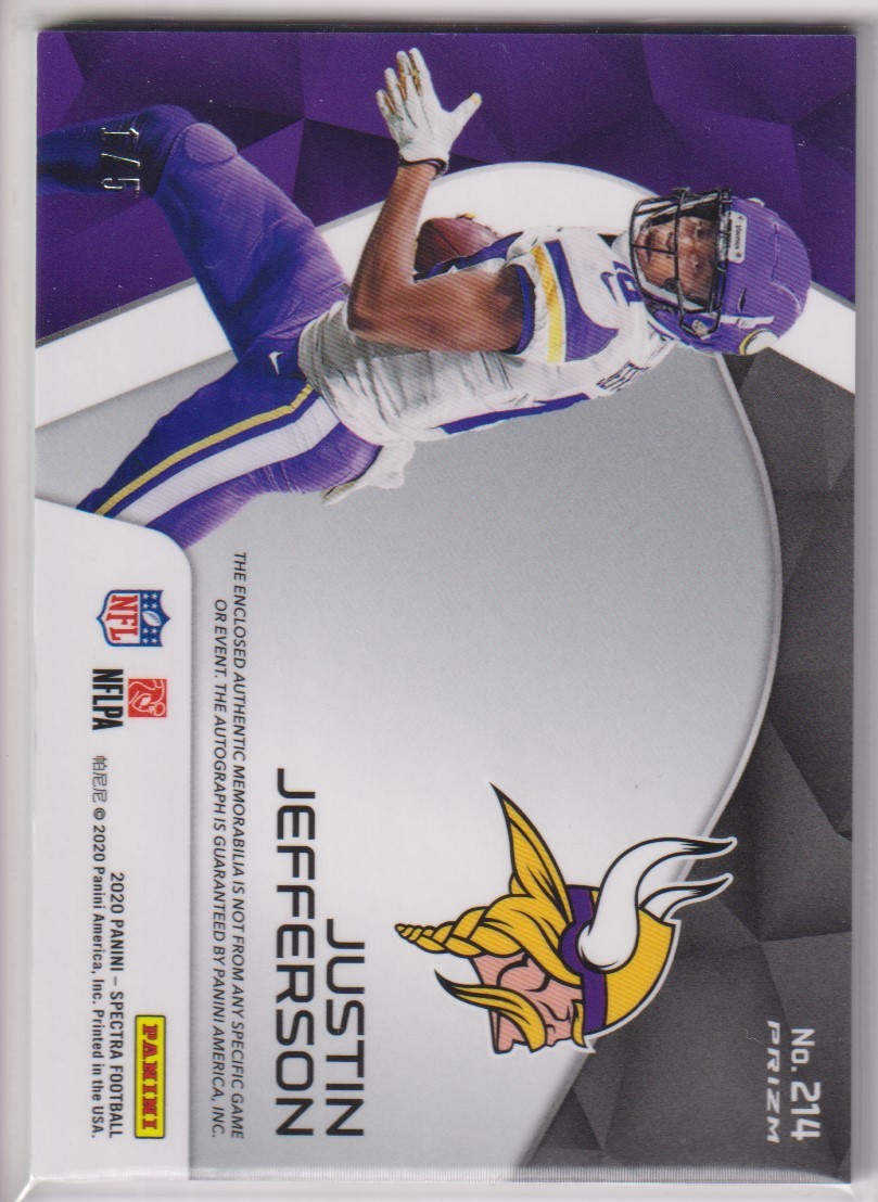 NFL JUSTIN JEFFERSON JERSEY AUTO 2020 PANINI SPECTRA VIKINGS AUTOGRAPH PATCH Rookie Card Psychedelic PRIZM /5 枚限定 直筆 サイン