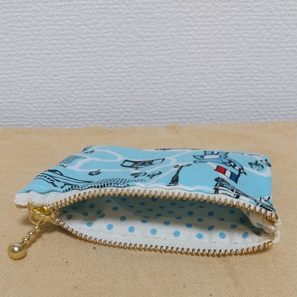 sea様☆ハンドメイド【ミニポーチ】かえるのピクルス/水色