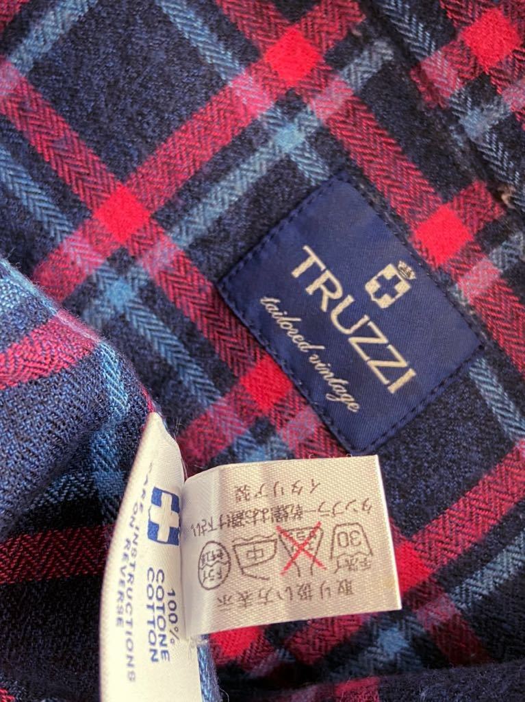 TRUZZI size38-15 長袖シャツ チェック柄 ネルシャツ イタリア製 メンズ トゥルッツィ_画像6