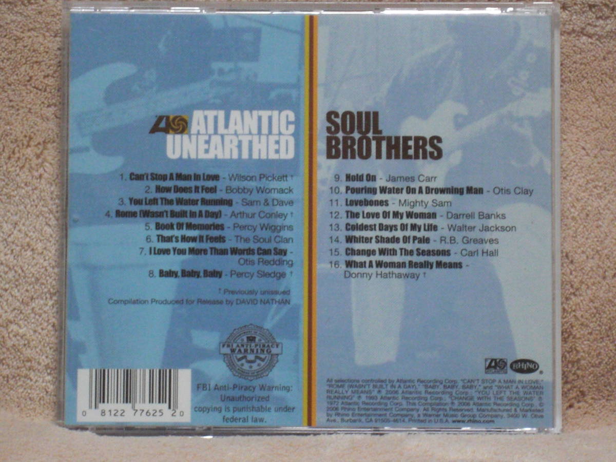 US盤CD VA.： Atlantic Unearthed: Soul Brothers （Atlantic Rhino Records R77625）_画像2