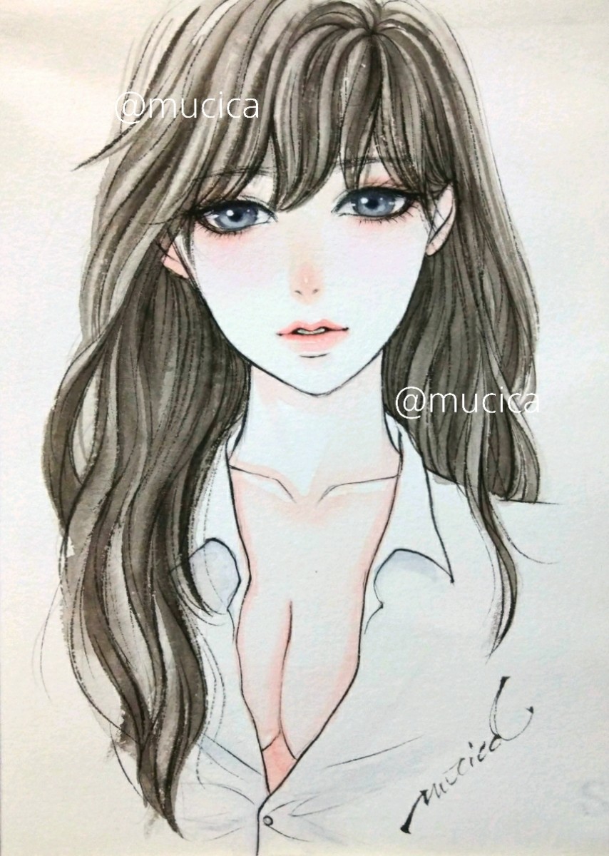Paypayフリマ 手描きイラスト オリジナル 美人画 水彩画 Paypayフリマ 手描きイラスト オリジナル 美人画 水彩画