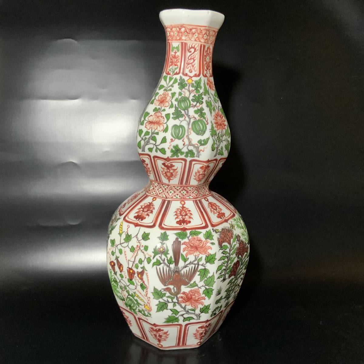 赤絵八角瓢箪型花瓶・古玩万暦赤絵瓶・時代花器・煎茶道具・中国骨董 時代赤絵花瓶・古玩中国瓶・粉彩色絵瓶・大明万暦赤絵・煎茶道具