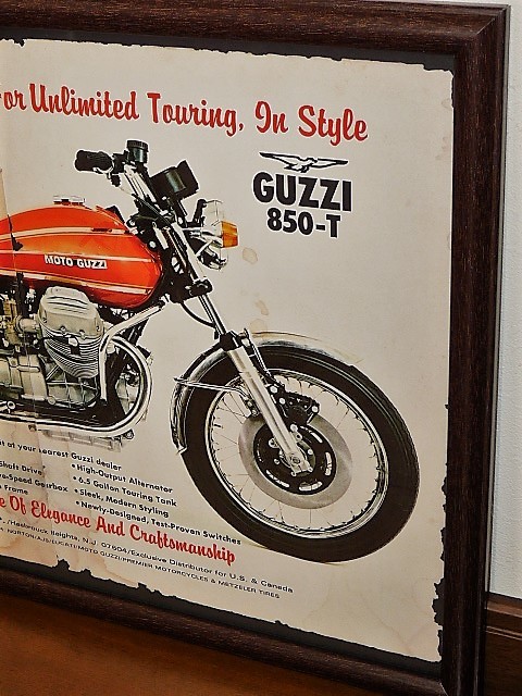 1975年 USA '70s 洋書雑誌広告 額装品 Moto Guzzi 850-T モトグッチ   ( A3size・雑誌見開きサイズ ) の画像3