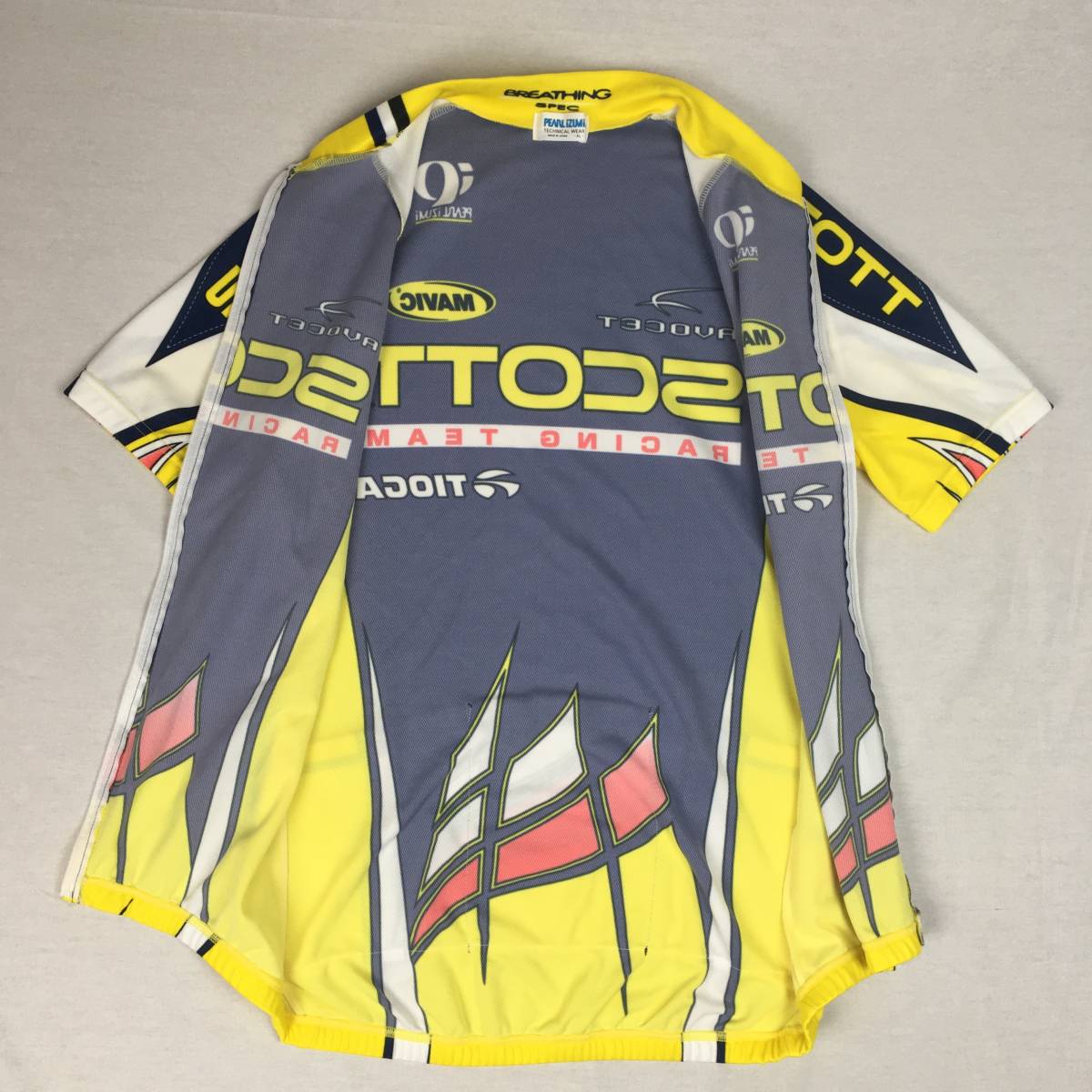 【美品】PEARL IZUMI パールイズミ SCOTT RACING TEAM 日本製 サイクルジャージ 紺/黄/白/赤 XLサイズ 半袖_画像5