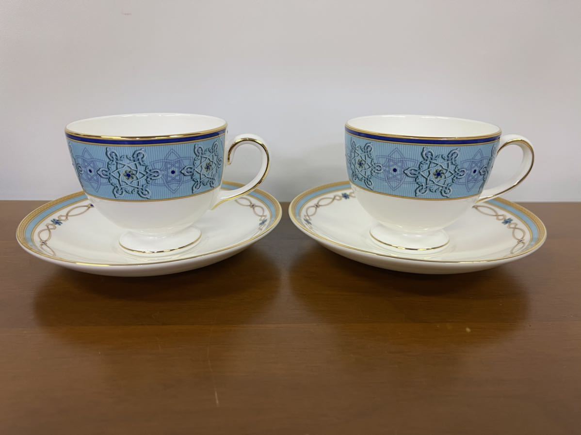 【美品】WEDGWOOD ウェッジウッド ターコイズジュエル ペアコーヒーカップ＆ソーサー C/S C&S 兼用カップリー ティーカップ_画像1