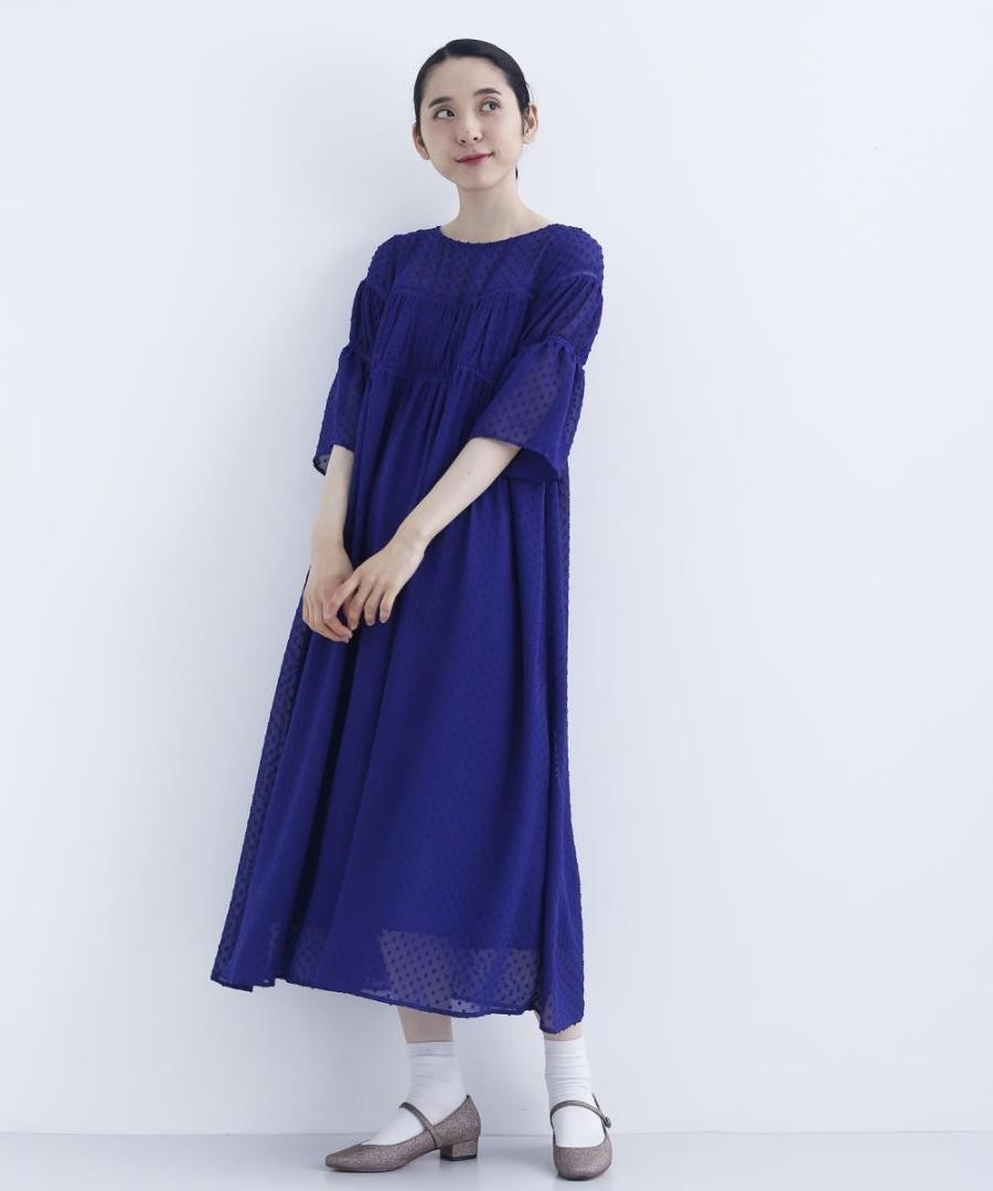 Paypayフリマ 新品 Merlot Plus ドット刺繍ワンピース ブルー 春夏