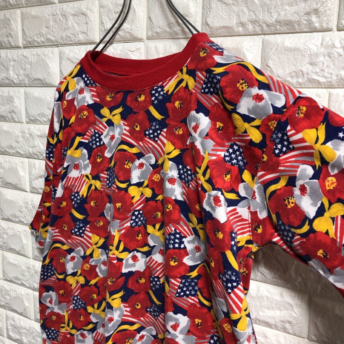 Paypayフリマ アメリカ古着 国旗 花柄 半袖tシャツ メンズlサイズ相当 Paypayフリマ アメリカ古着 国旗 花柄 半袖tシャツ メンズlサイズ相当