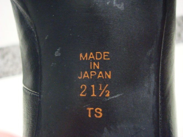 ● 美品 DIANA ダイアナ 日本製 銀座 黒 ブラック レザー皮革 リボン ハートストーン付き パンプスヒール 34..5 21.5cm XS SS 小さいサイズ_画像7