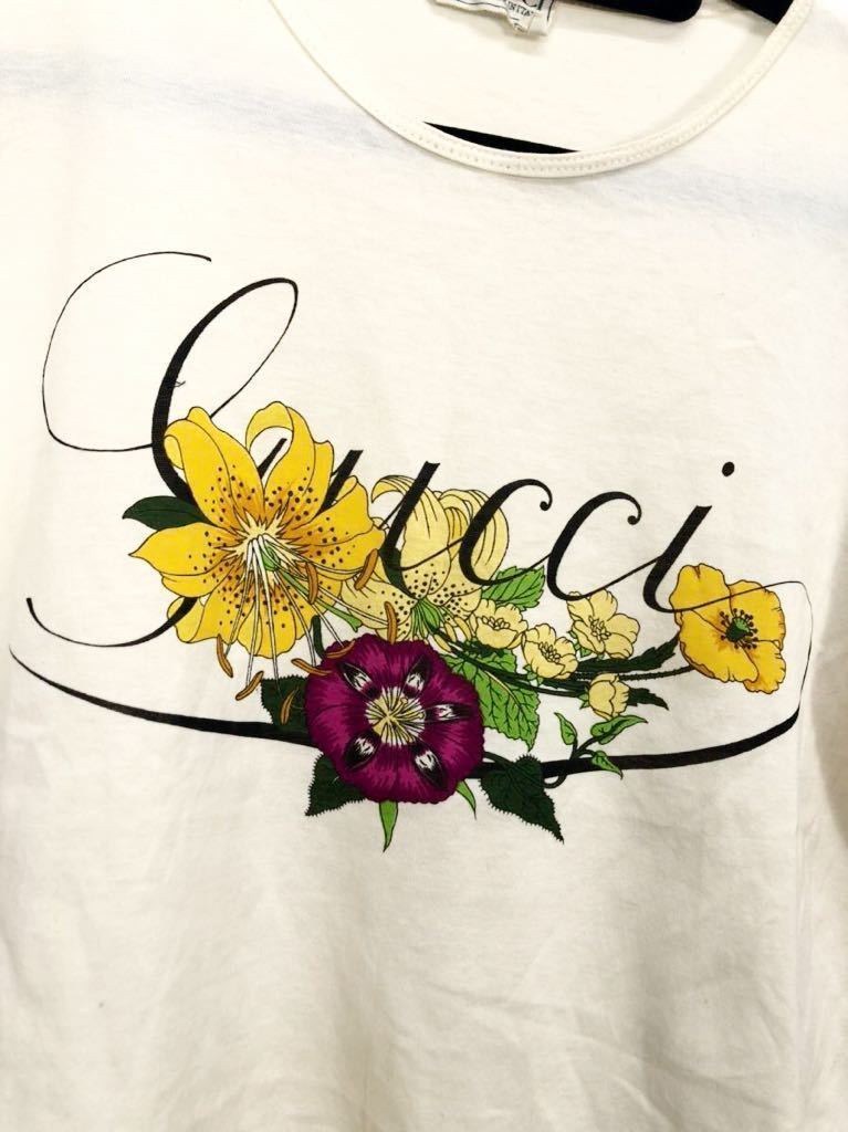  редкий Vintage GUCCI Old Gucci женский белый цветочный принт короткий рукав футболка tops S надпись 