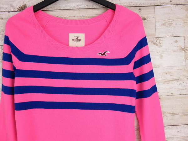  Hollister Hollister long sleeve knitted cut and sewn border with logo embroidery pink M corresponding 