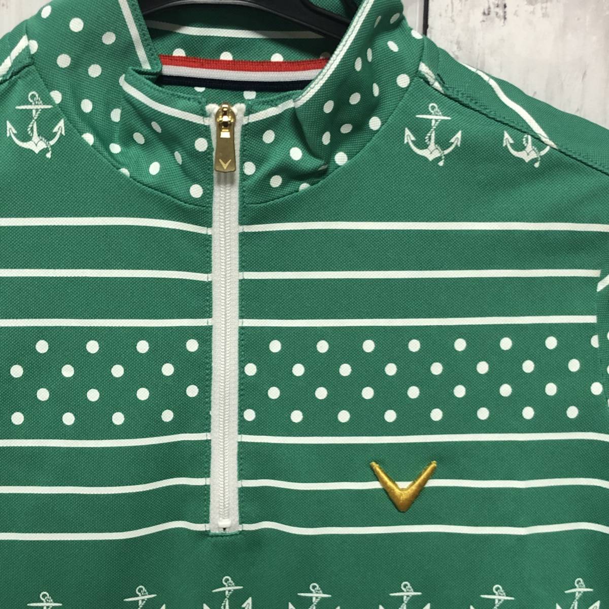 [Callaway] Callaway Golf Golf одежда рубашка-поло с коротким рукавом половина Zip оттенок зеленого женский M б/у прекрасный товар! бесплатная доставка!
