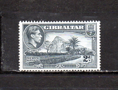 20E199 ジブラルタル 1938年 普通 国王ジョージ6世とジブラルタル海峡の岩壁北風景 2d 灰 目打14 未使用OH