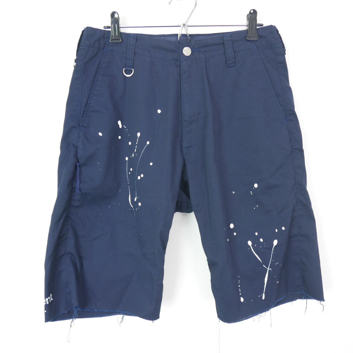 16SS uniform experiment ユニフォームエクスペリメント DRIPPING SHORTS ツイル 製品加工 裾カットオフ ペイント ショートパンツ NAVY 1