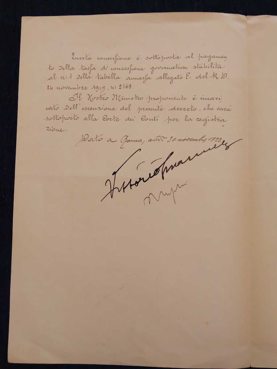 即決・格安・稀◆イタリアファシスト独裁者ベニートムッソリーニ、国王ヴィットリオエマヌエーレ3世サイン入(政権獲得最初期1922年11月)