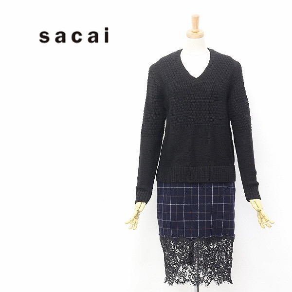 公式ショップ】 【T473】◇sacai/サカイ チェック柄×レース 2 ブラック