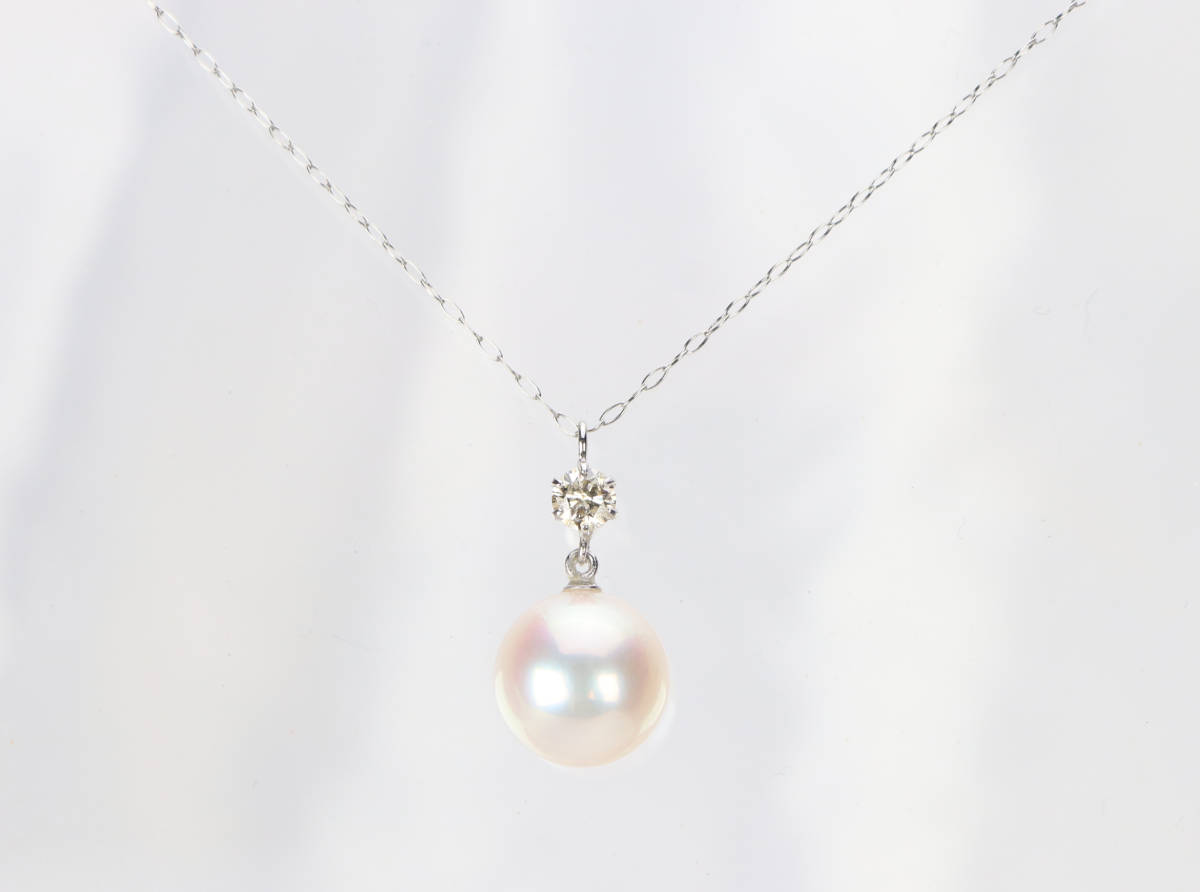 ◆Pt あこや本真珠9.0㎜ ダイヤモンド0.15ct ペンダントネックレス ◆20 アコヤ真珠