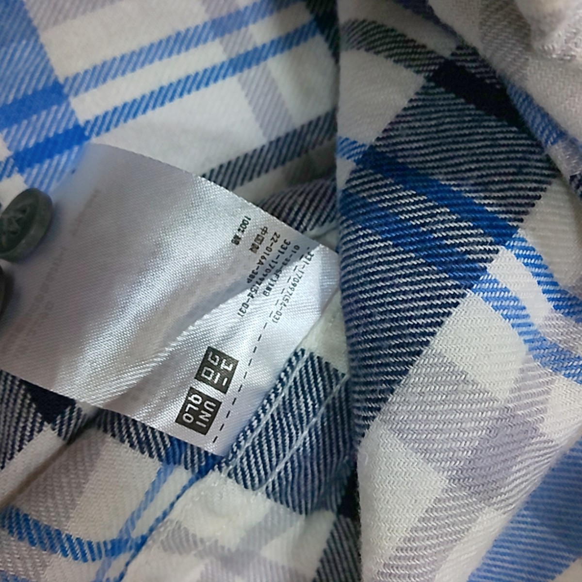 ユニクロ　ブルーチェックシャツ　メンズ　XLサイズ　 チェック柄 長袖シャツ