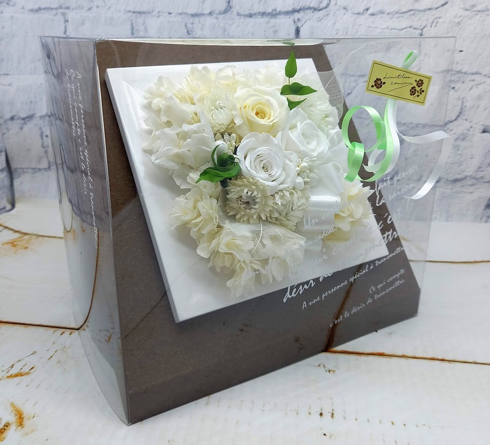 * last 1 piece! preserved flower clear case entering frame arrange square pure-white birthday Mother's Day marriage festival new building festival gift .*