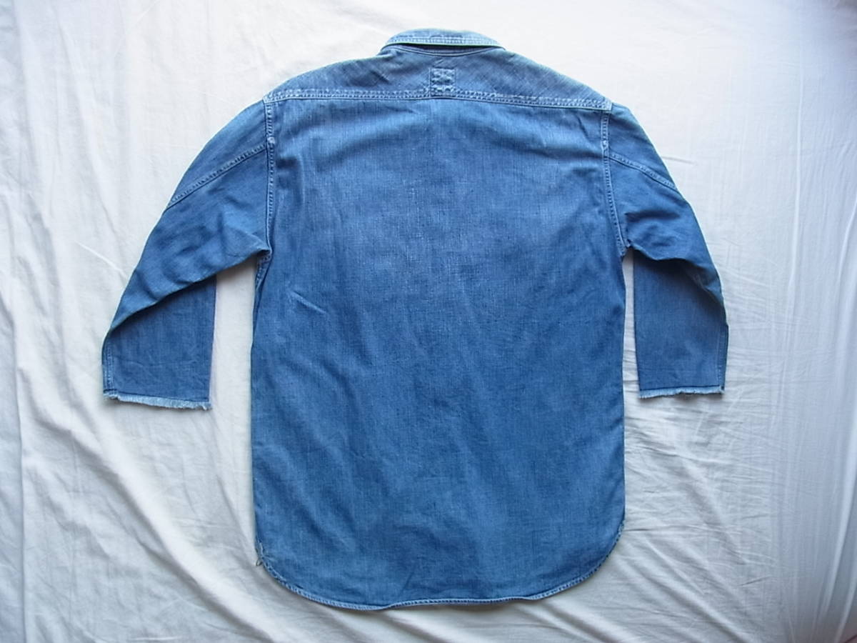 Sanca サンカ　デニム ユーズド加工　七分袖　ワークシャツ　サイズ2 日本製_画像4