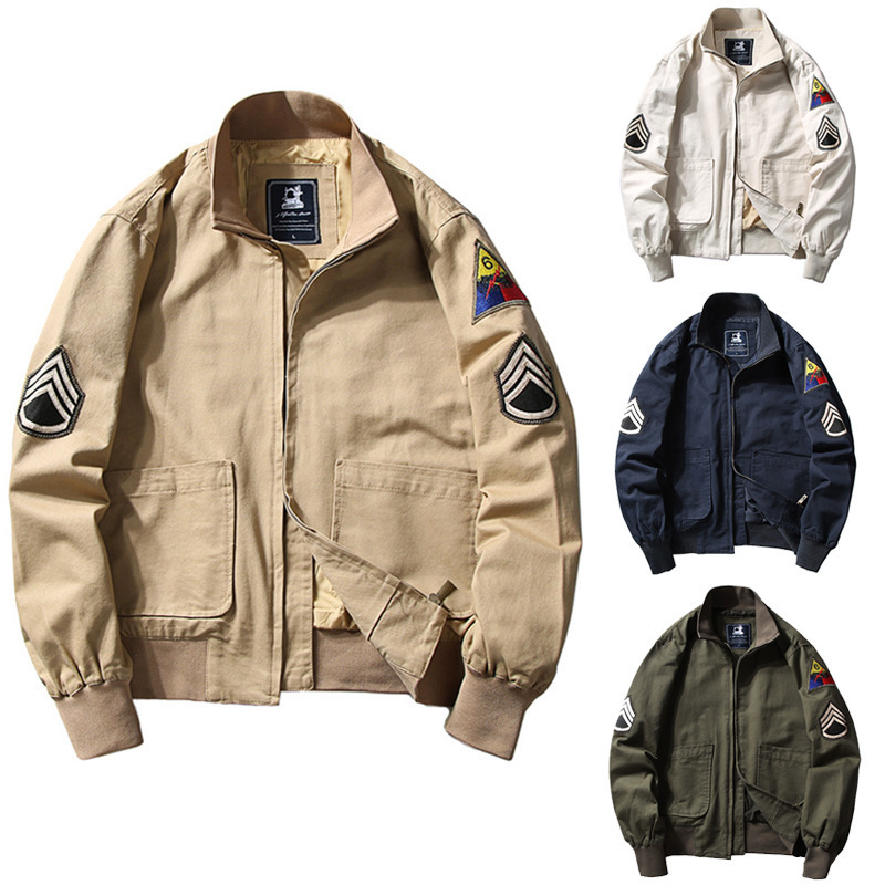 メンズ フライトジャケット ジャンパー カジュアル ワッペン ジャケット 春秋 アウター ブルゾン カーキ XL/2XL/3XL/4XL