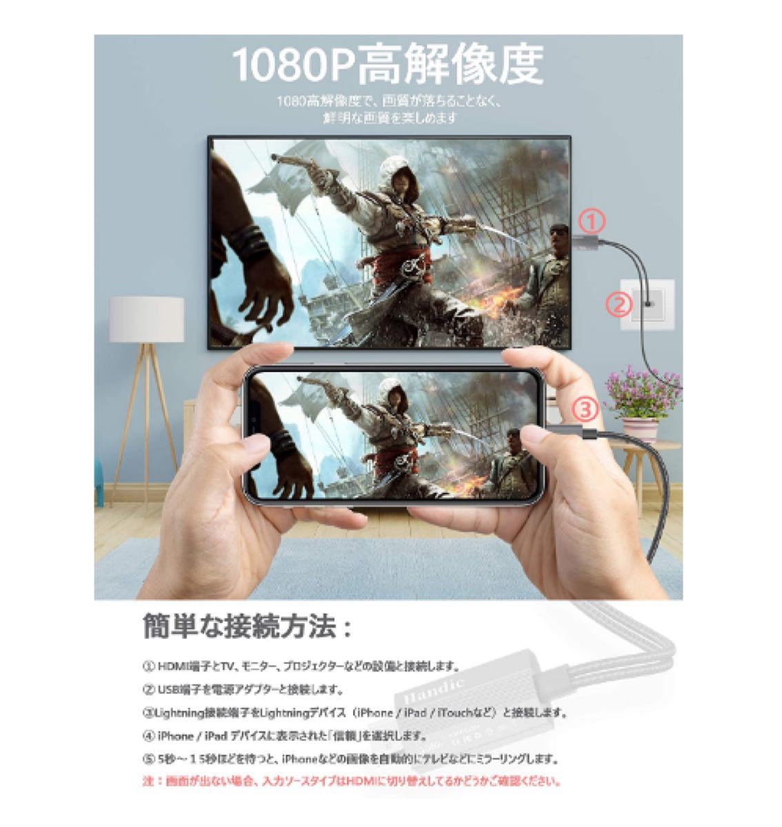 送料無料　新品未使用「1080P高解像度」iPhone hdmi変換ケーブル