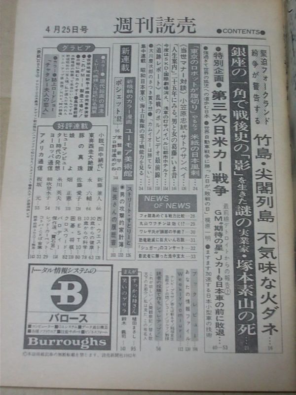 L4233　即決　週刊読売　1982年4/25　表紙/秋吉久美子_画像2