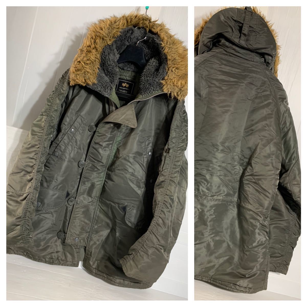 ALPHA INDUSTRIES アルファインダストリーズ　着脱フェイクファー　緑　N-3B フライトジャケット　L モッズコート　ジャケット