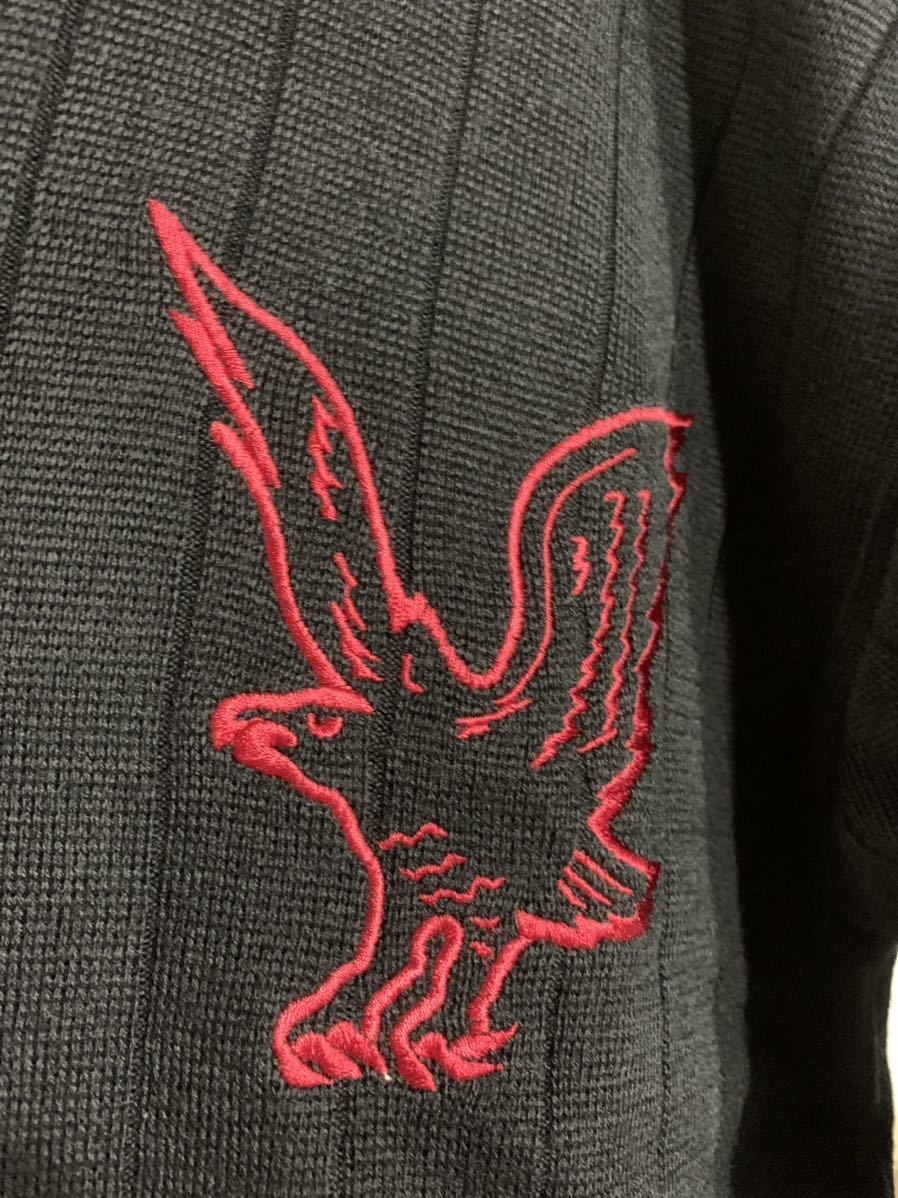 LYLE & SCOTT COLLECTION ライルアンドスコット　ビッグイーグル刺繍　ゼブラ×チェッカー柄　長袖　ヘンリーネックセーター　黒　M_画像5