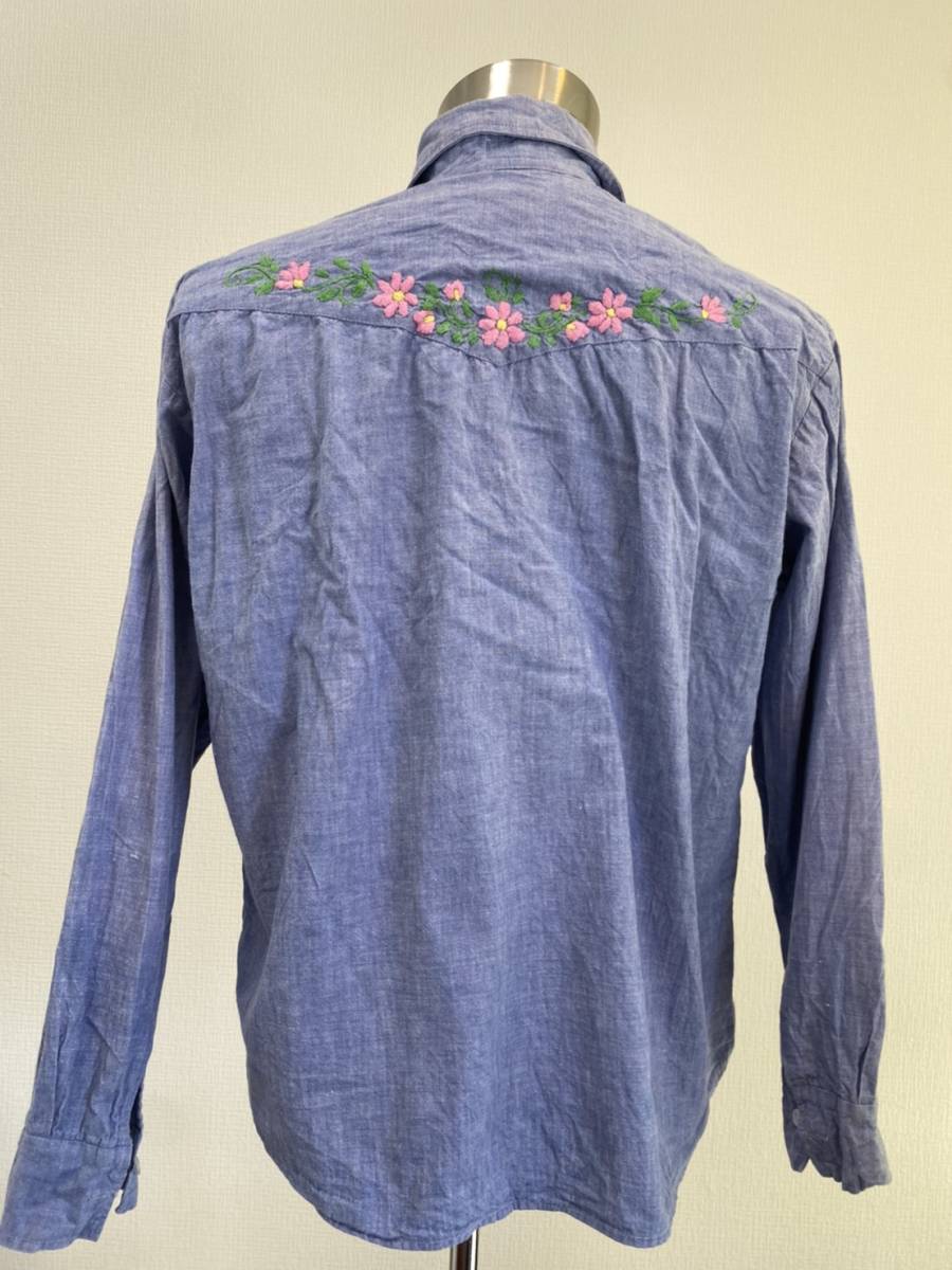 刺繍コットンシャツ レディース 古着 Lサイズ相当 花柄 カントリー