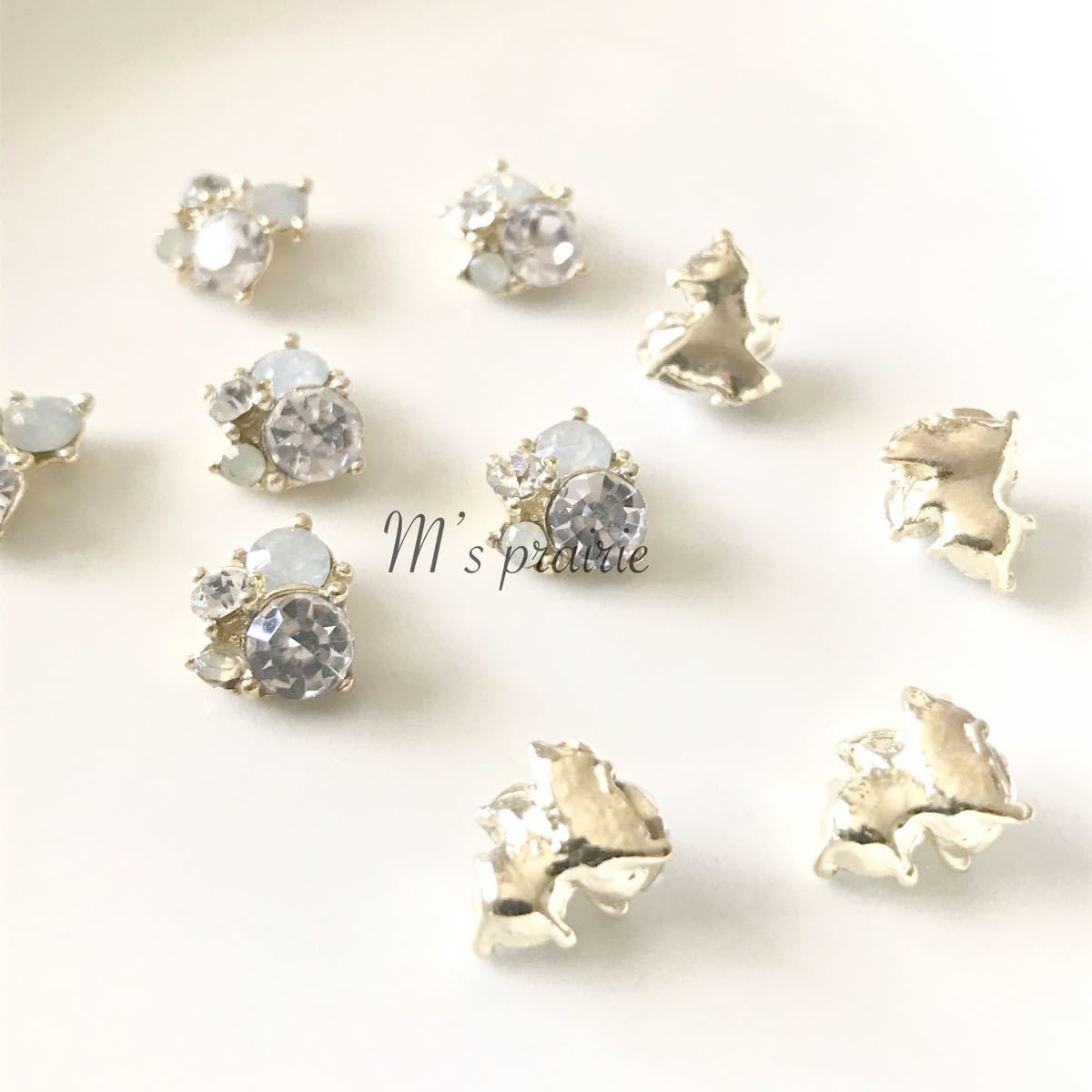 10個 stone jewelry   ホワイトオパール＆クリスタル ネイル ハンドメイド デコ 素材 ものづくり