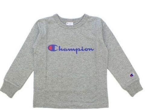 新品13613 championチャンピオン　グレー100cm 長袖Tシャツカットソー男女兼用ユニセックスジュニアベビーレディース通学普段着春_画像1