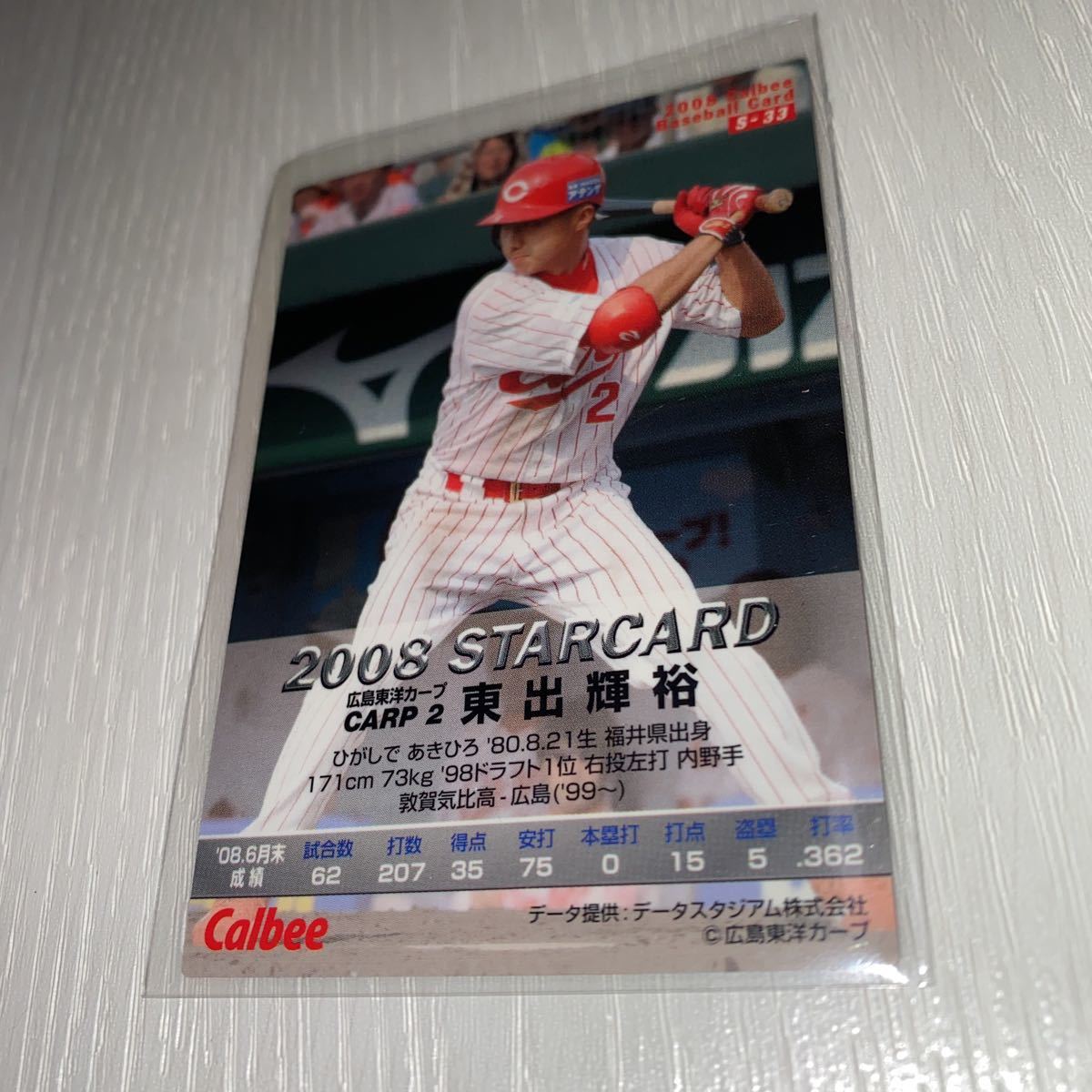  Calbee Professional Baseball chip s Hiroshima carp higashi . shining . Star Card wave parallel 2008 year 