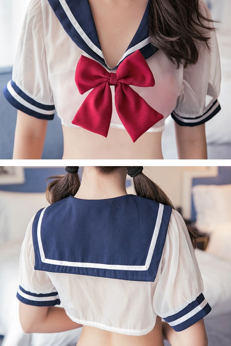 セクシー 可愛い 3点セット シースルー セーラー服風 学生服 トップス&マイクロミニ コスプレ 女子高生 RT314_画像7