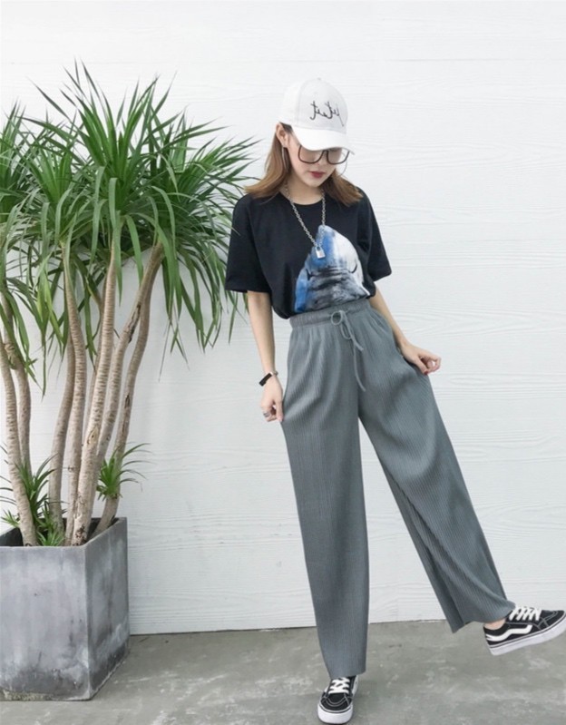プリーツパンツ 【人気】レディース リブ ワイドパンツ グレー プリーツパンツ 【人気】レディース リブ ワイドパンツ グレー