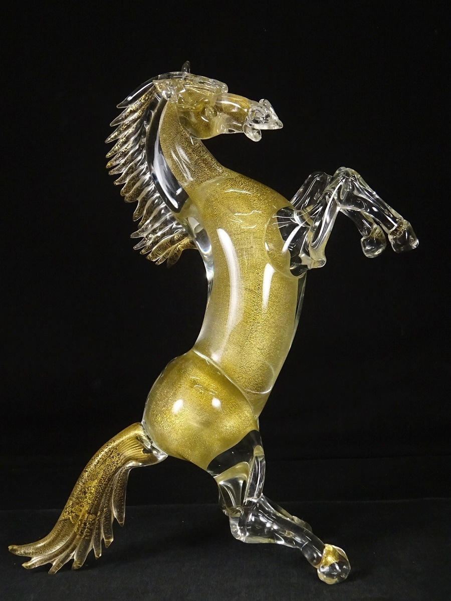 8■Murano ムラノガラス 馬 金箔 ゴールド 置物 オブジェ 高さ約32.5cm ベネチアングラス ヴェネチア