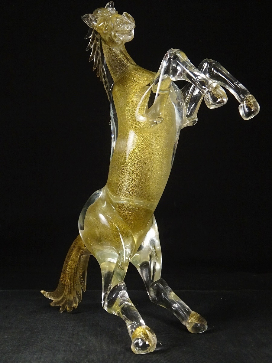 8■Murano ムラノガラス 馬 金箔 ゴールド 置物 オブジェ 高さ約32.5cm ベネチアングラス ヴェネチア_画像4