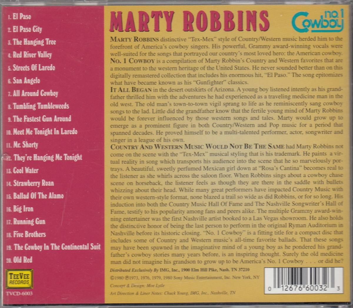 輸 Marty Robbins No. 1 Cowboy◆規格番号■TVCD-6003◆送料無料■即決●交渉有_画像2