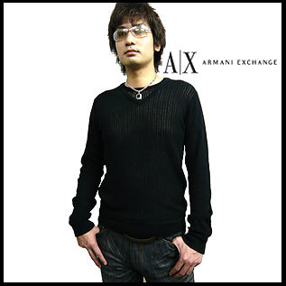 ファッションデザイナー EXCHANGE　Double ARMANI Layer ax-68　ブラック　Ｓサイズ レイヤード　クルーネックセーター 　アルマーニエクスチェンジ Sweater Crew Sサイズ