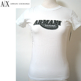 ARMANI EXCHANGE Women's Lame Logo アルマーニエクスチェンジ　レディース　ラメプリント　ロゴTシャツ ax-99　ホワイト　Ｓサイズ