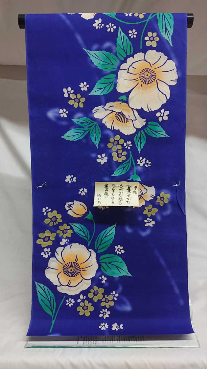 新品 浴衣 4 夏すがた 美の花 反物 花文様 青紫系 ゆかた ユカタ 未使用 未仕立て綿 レンタル リメイク 花火大会 祭り 盆踊り ゆかた祭り