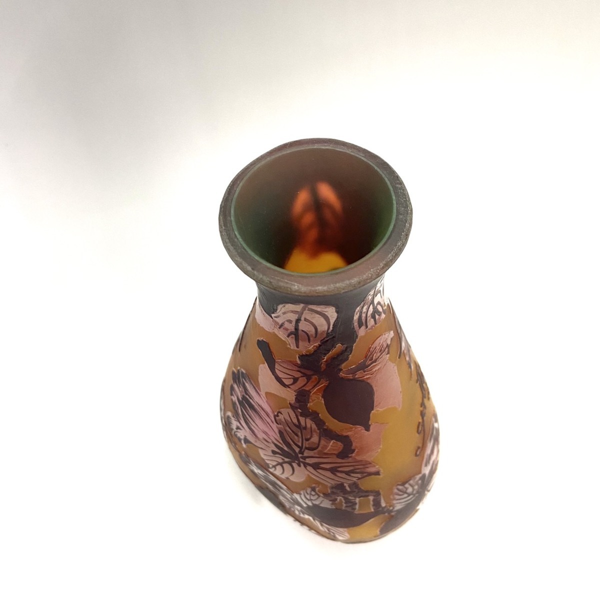 ☆【証明書】　 　エミール・ガレ 大　花瓶　花器　 技法　カメオ彫り　被せガラス　M-928　高さ　24cm_画像3