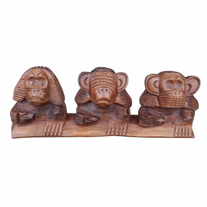 ヤフオク 見ザル 聞かザル 言わザル 三猿の木彫りの置物 3