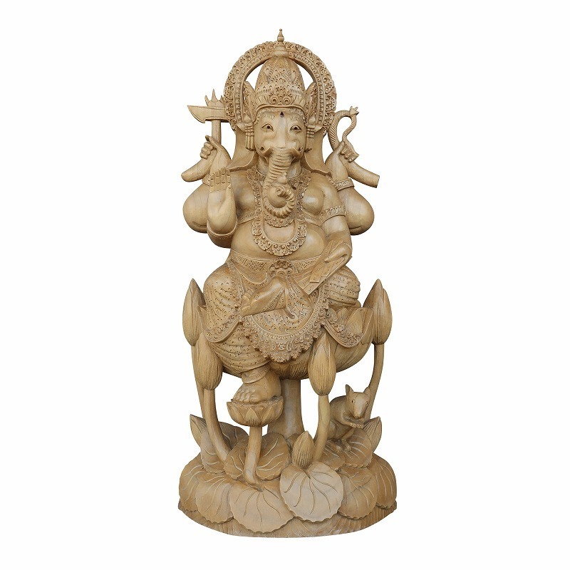 ガネーシャ神像 木彫り 彫刻工芸品-