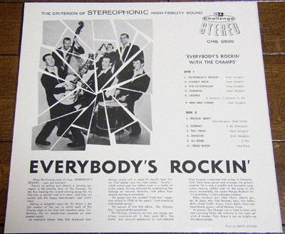 The Champs - Everybody's Rockin' - LP/50s,ロカビリー,60s,Chariot Rock,Rockin' Mary,Subway,The Toast,Ali Baba,Foggy River,Challenge_画像3