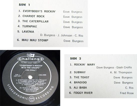 The Champs - Everybody's Rockin' - LP/50s,ロカビリー,60s,Chariot Rock,Rockin' Mary,Subway,The Toast,Ali Baba,Foggy River,Challenge_画像2