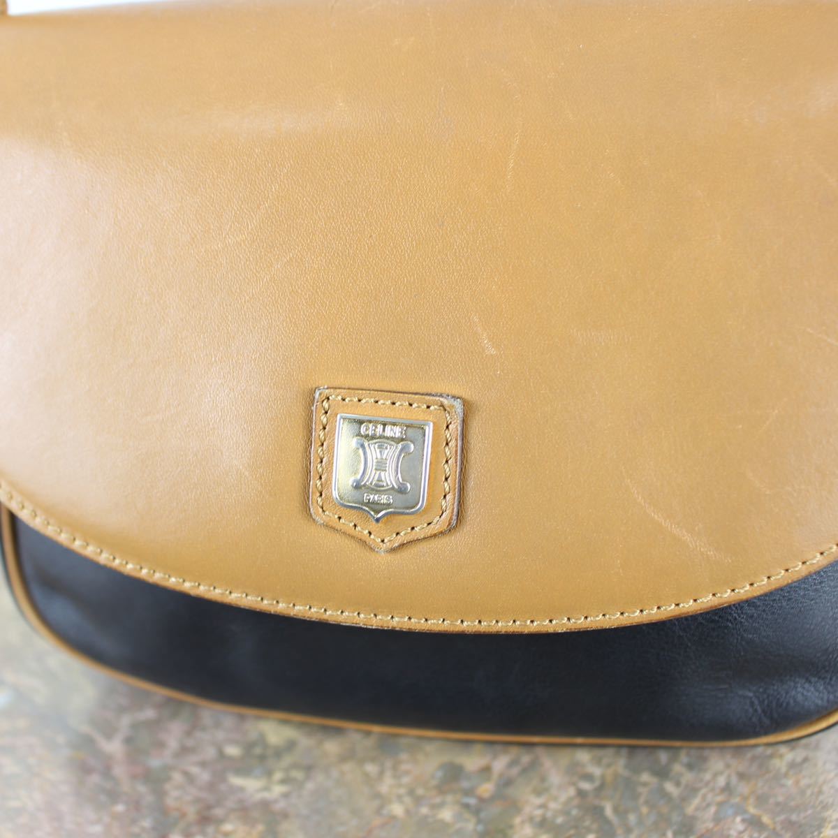 CELINE オールドセリーヌバイカラーロゴレザーショルダーバッグ