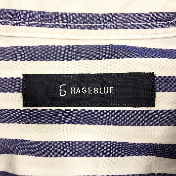 RAGEBLUE Rageblue M мужской кнопка down рубашка tops полоса рисунок . с карманом длинный рукав одежда хлопок 100% хлопок белый × темно-синий 