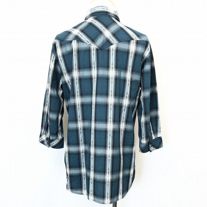 GILEVANS Jill Evans LL (XL) мужской проверка рубашка Western 7 минут рукав точка кнопка останавливать обе . карман одежда хлопок 100% голубой оттенок зеленого и т.п. 