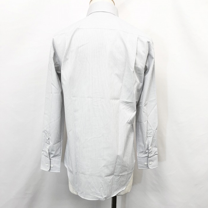 【新品】AN LIFE アンライフ S (37)-78 メンズ 男性 ドレスシャツ ストライプ柄 ボタンダウン 長袖 ポリエステル×綿 ホワイト×グレー系の画像2
